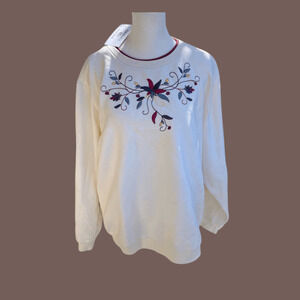 Blair Pullover Sweater | White Floral Embroidered | Size XLT | Vintage